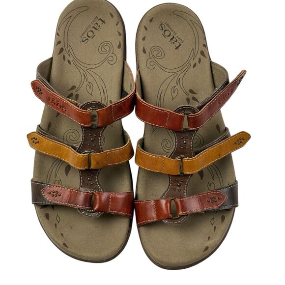 Taos Tribute Leather Slide Sandals Women 8 Brown Gladiator Strappy Comfort - Picture 7 of 11